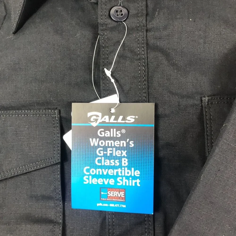 NWT Galls Women's G-Flex Class B Convertible Sleeve Shirt Black LG LNG